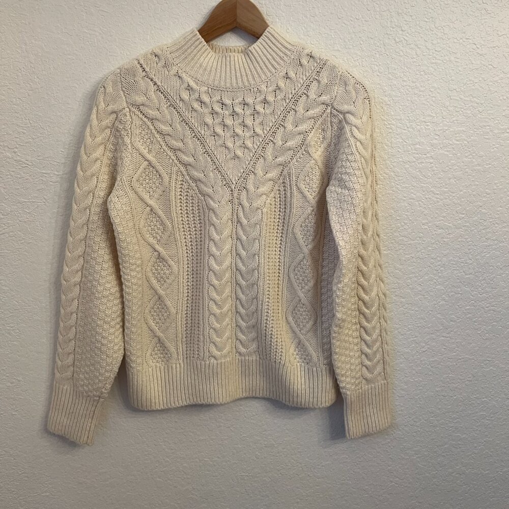 Abercrombie & Fitch Mock Neck Cable Knit Sweater S Cream - Picture 2 of 7